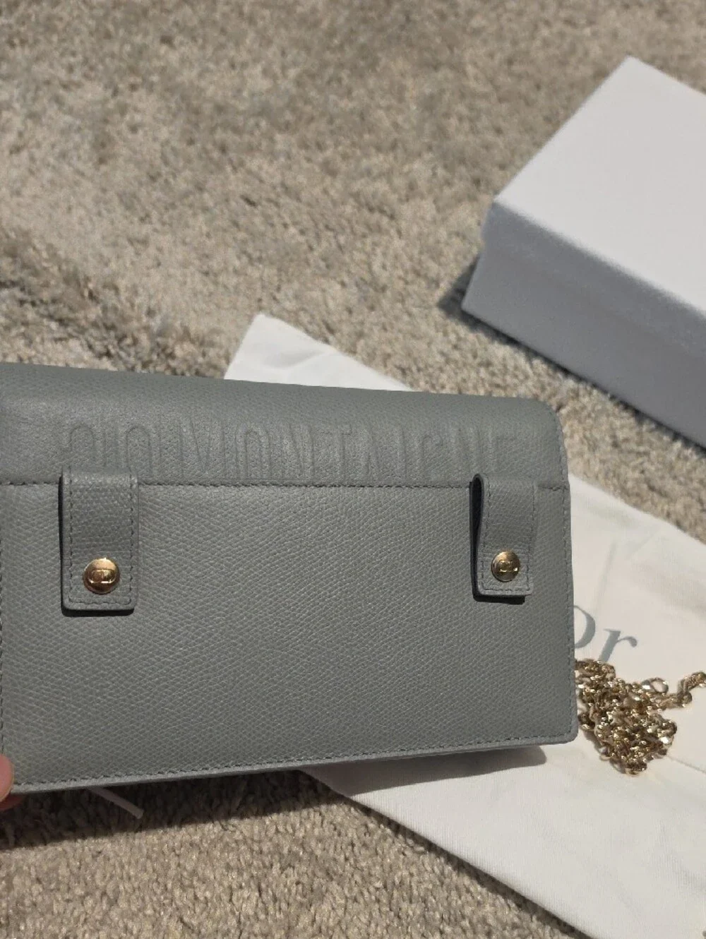 Dior Gray Leather Clutch with Gold CD Hardware